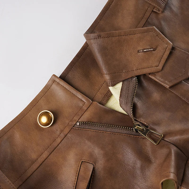 Street Style Spice Girls Fashion New Sexy Brown Pu Leather Super Shorts Women Low Waist Tight Hip Wrap Hot Pants