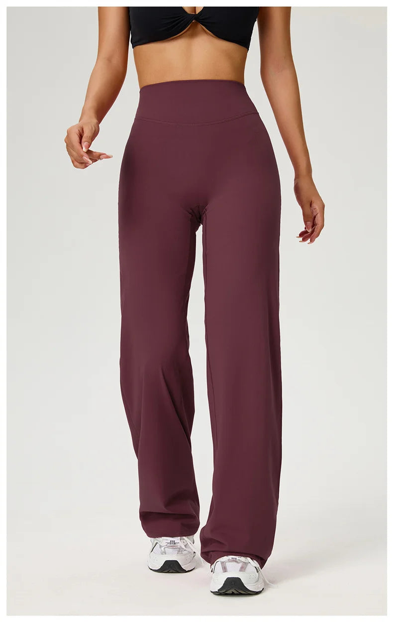 TRY TO BN Women's High Waisted Straight Leg Yoga Pants Gym Leggings Naked Feel Buttery Soft Breathable Running Workout Trousers