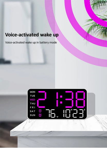 LED Digital Wall Clock with Voice Control