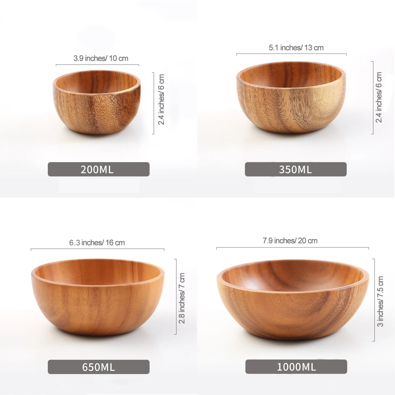 Acacia Wooden Bowl – Japanese Style Rice, Soup & Fruit Salad Bowl