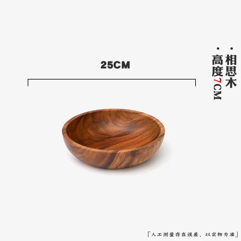Extra Large Solid Wood Bowl & Tray Set Round Wooden Salad Bowl Ramen Mixing Bowl Natural Wood Tableware