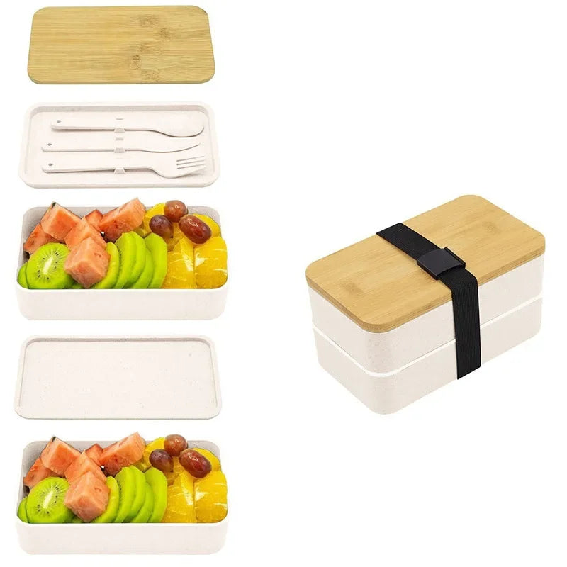 2 Tier Bento Lunch Box with Cutlery – Microwave Safe Food Container