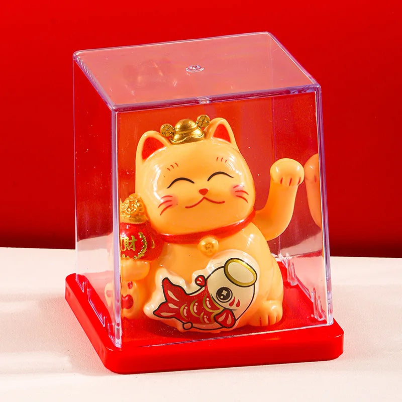 Solar Powered Maneki Neko Lucky Cat – Waving Fortune Cat Decor
