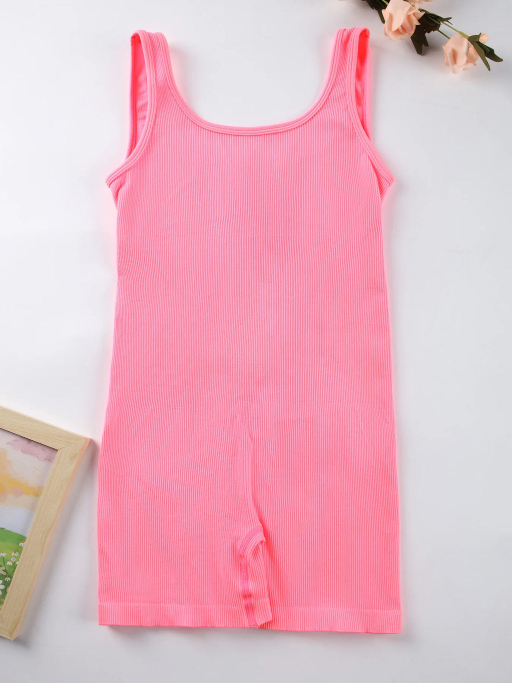 1PCS Backless Yoga Suit U Neck Sleeveless Sports Jumpsuit Solid Colour Threaded Stretch Women Bodysuit Without Bust Pads