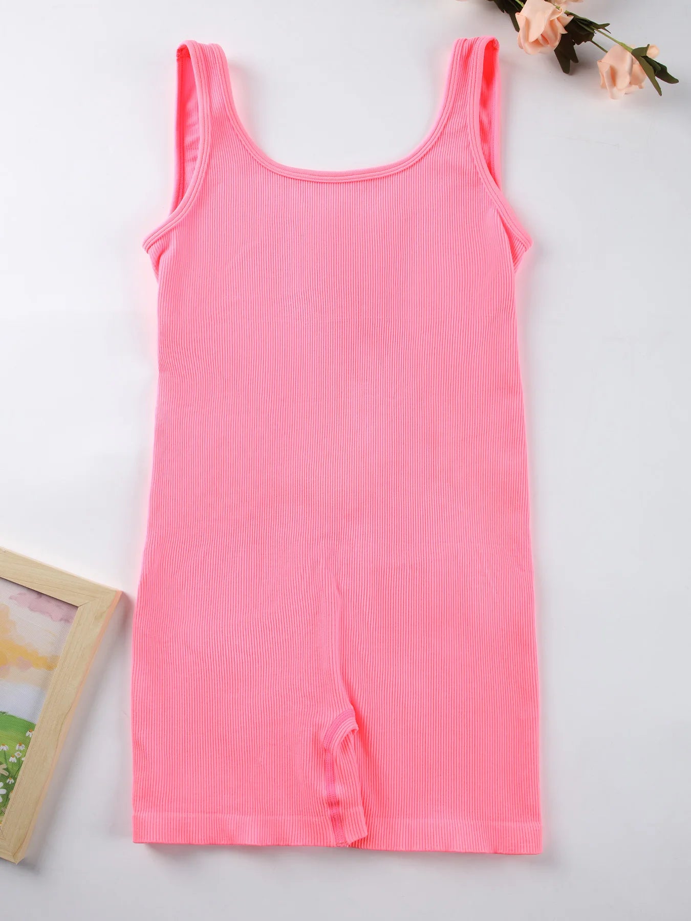 1PCS Backless Yoga Suit U Neck Sleeveless Sports Jumpsuit Solid Colour Threaded Stretch Women Bodysuit Without Bust Pads