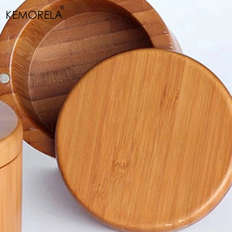 Bamboo Wooden Salt Box with Magnetic Lid – Kitchen Spice Storage Container