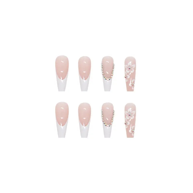 24pcs Long Coffin French Ballerina False Nails with Glue – Full Cover Press-On Tips