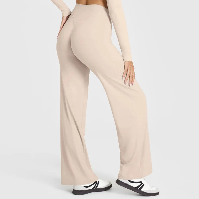 VEQKING Quick Dry Women Yoga Pants Straight-leg Sports Pants Soft Active Trousers Elastic Waist Gym Pilates Pants Winter Outfits