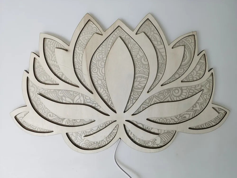 LED Mandala Lotus Lamp – Wooden Yoga Room Wall Night Light