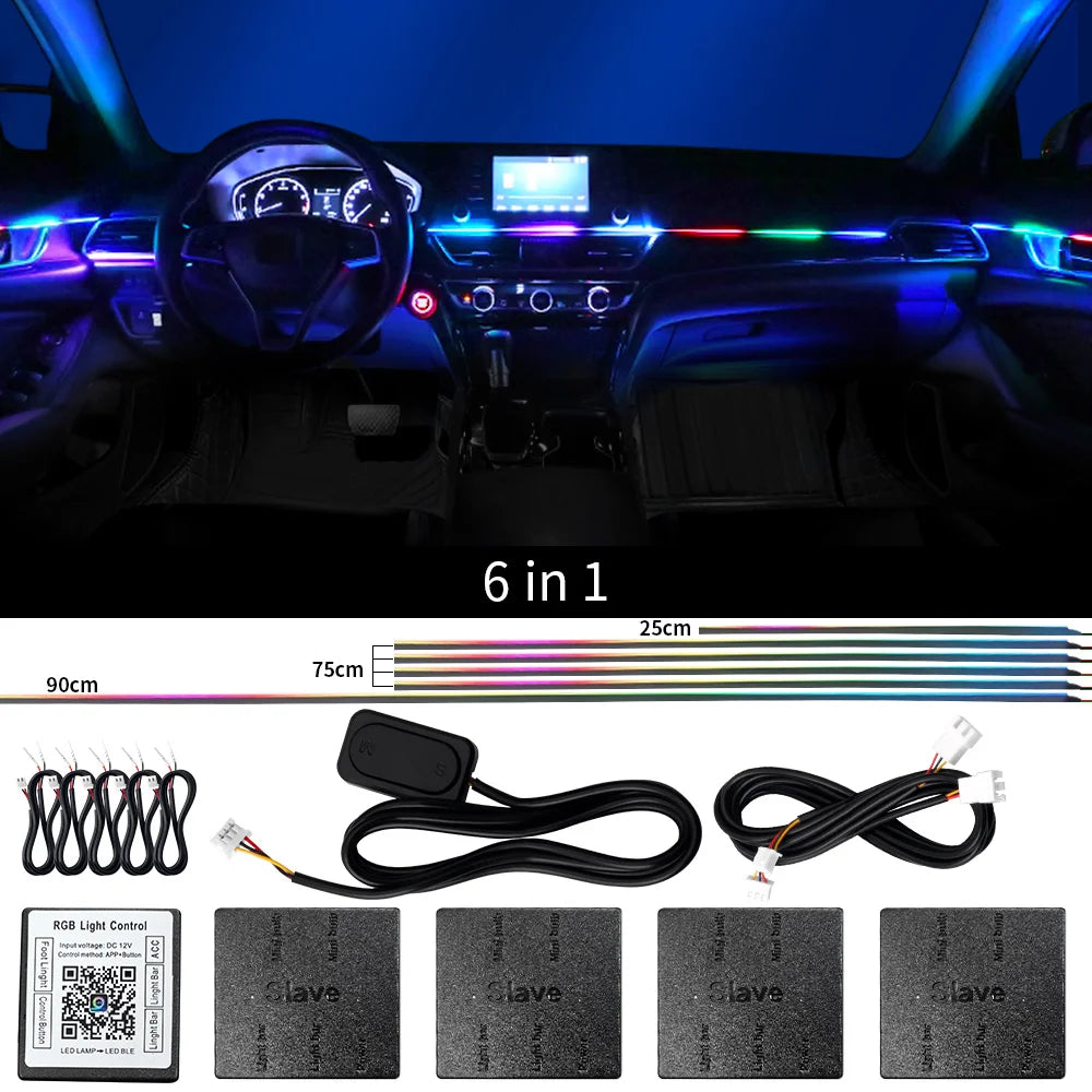 RGB Car Ambient Lights Kit – 64 Color Bluetooth LED Strip Set