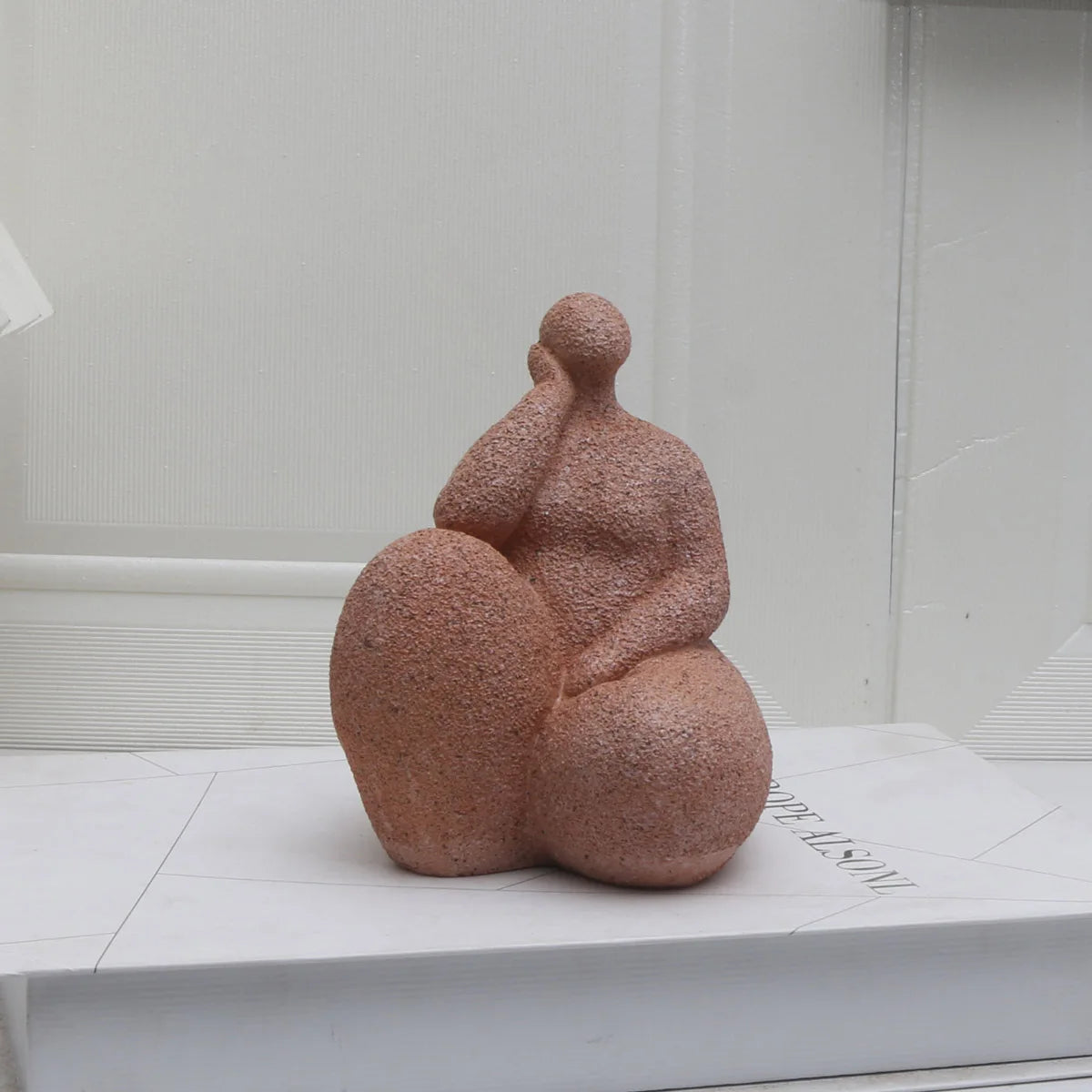 Sandstone Chubby Woman Statue – Abstract Handmade Tabletop Decor