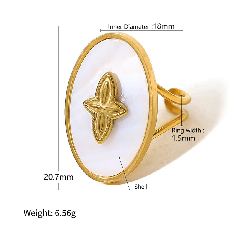 Trendy Women’s Wide Stainless Steel Stone Ring – Bohemian Vintage Style