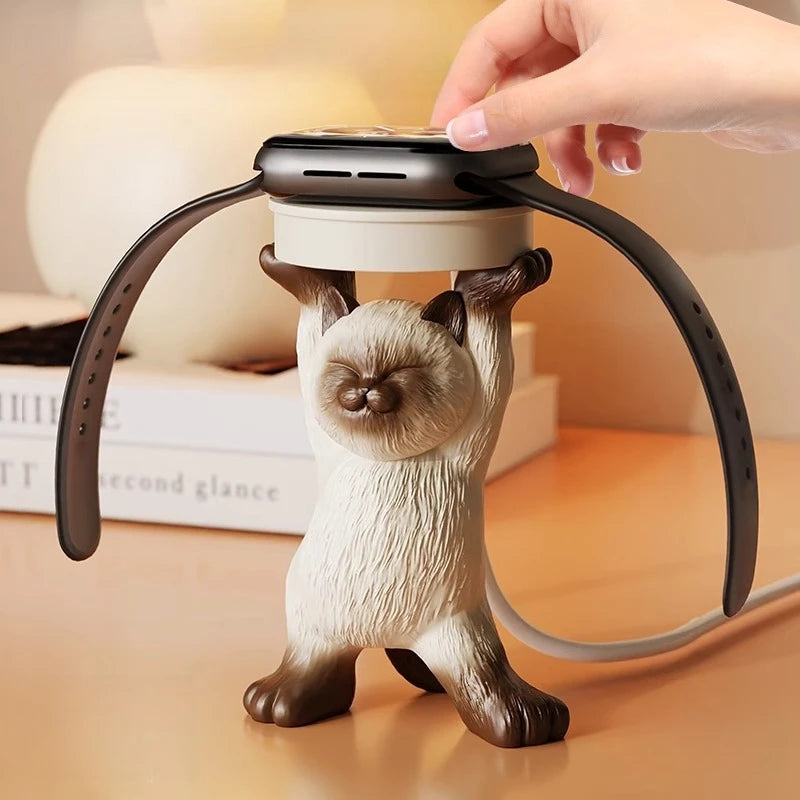 Cute Cat Apple Watch Charging Stand Holder – Stable Desk Dock for Watch Charging Cable
