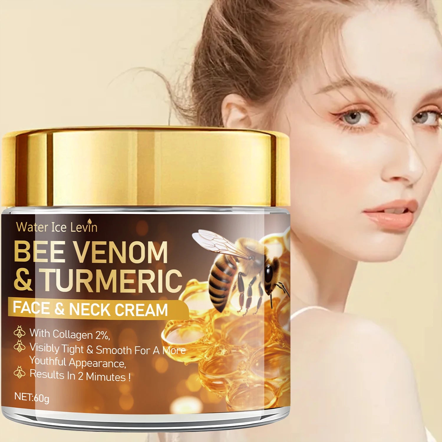 Bee Venom Instant Facial Lifting Cream Firms and Lifts Loose Skin, Smoothes Skin |   Alcohol-Free, Containing Hyaluronic Acid, Suitable for All Skin Types
