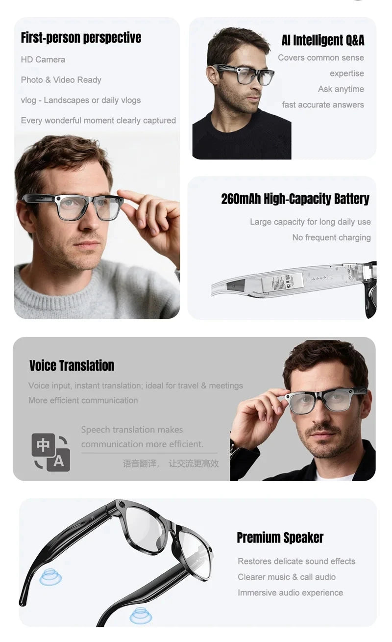 Lenovo 4K HD AI Smart Glasses Photochromic Multifunction Bluetooth Calling Voice Assistant Music Player Translate Camera Glasses