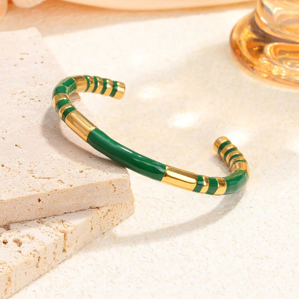 Elegant Stainless Steel Zircon Enamel Bracelet for Women – Waterproof Fashion Jewellery