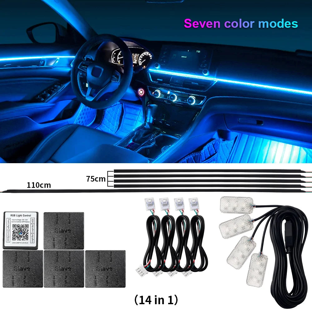 RGB Car Ambient Lights Kit – 64 Color Bluetooth LED Strip Set