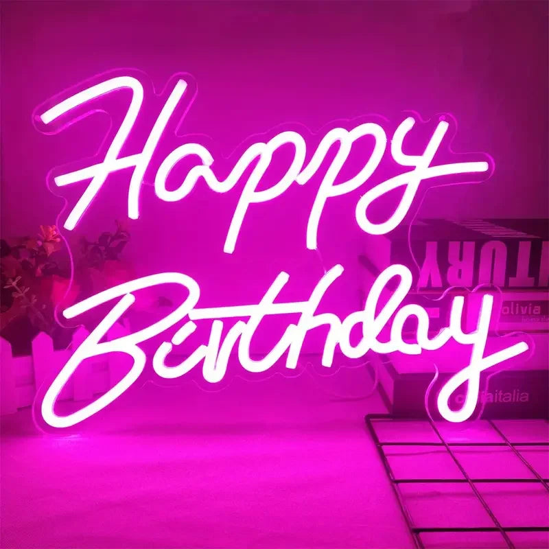 Happy Birthday Neon Sign – Dimmable LED Wall Decor Party Light