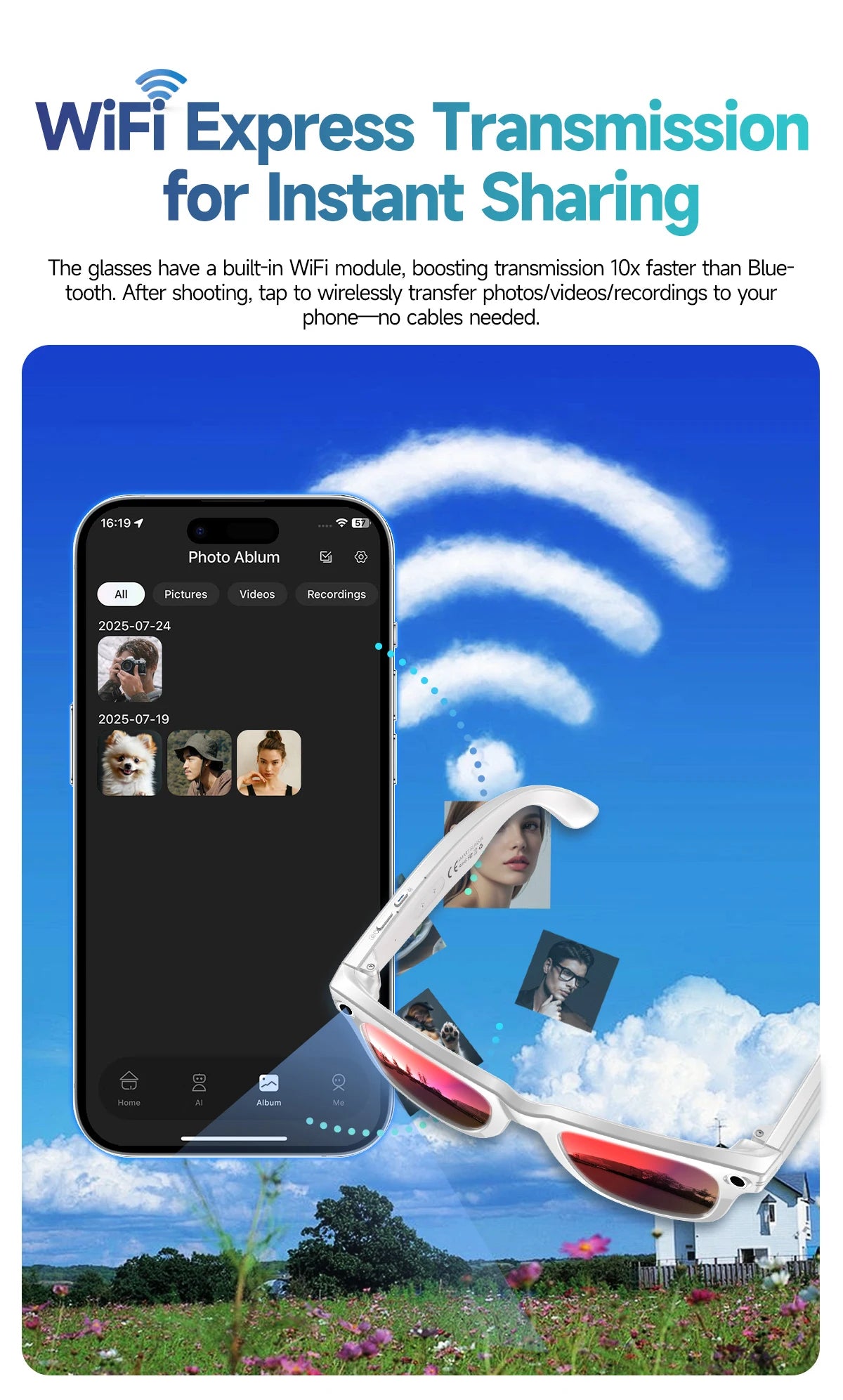 AI Smart Glasses with 8MP Camera Video Recording 100+ Languages Translation Blue LightSunglasses Bluetooth Call WIFI Men Women