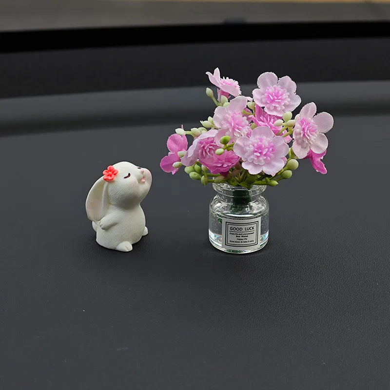 Car Dashboard Vase – Cute Mini Resin Flower Pot with Healing Doll Ornament