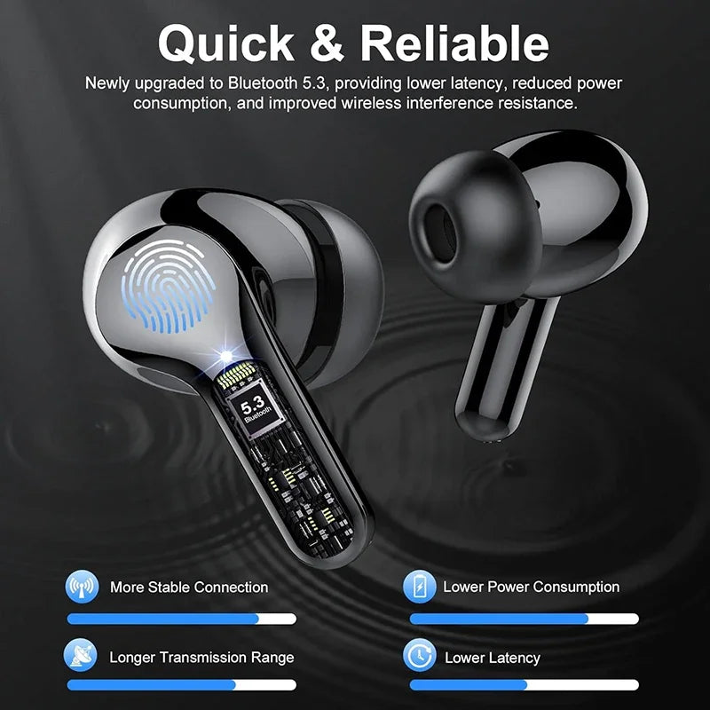 Wireless Bluetooth 5.3 Earbuds – Noise Cancelling, LED Display, 48H Playtime, Waterproof