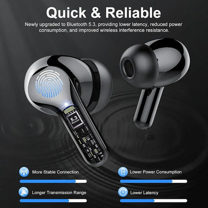 Wireless Bluetooth 5.3 Earbuds – Noise Cancelling, LED Display, 48H Playtime, Waterproof