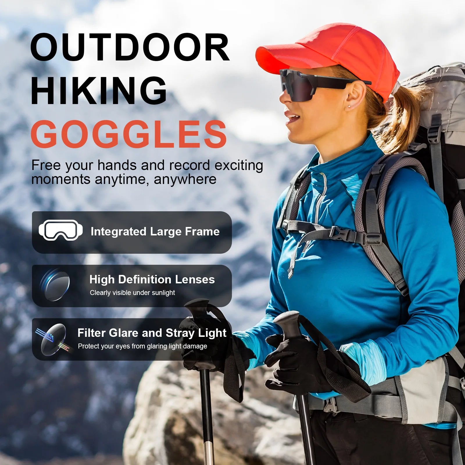 2026 AI Intelligent Glasses For Outdoor Cycling Windproof And Eye Protection Skiing Glasses High-definition Camera Photography
