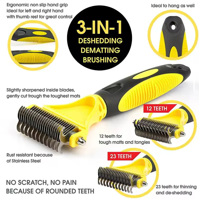 Double Sided Pet Grooming Brush – Undercoat Rake for Dogs & Cats