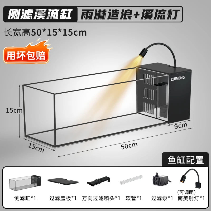 ‌Turtle Aquarium Tank - Fish & Turtle Hybrid Habitat with Stream Landscape, Luxury Villa Ecosystem for Home/Office