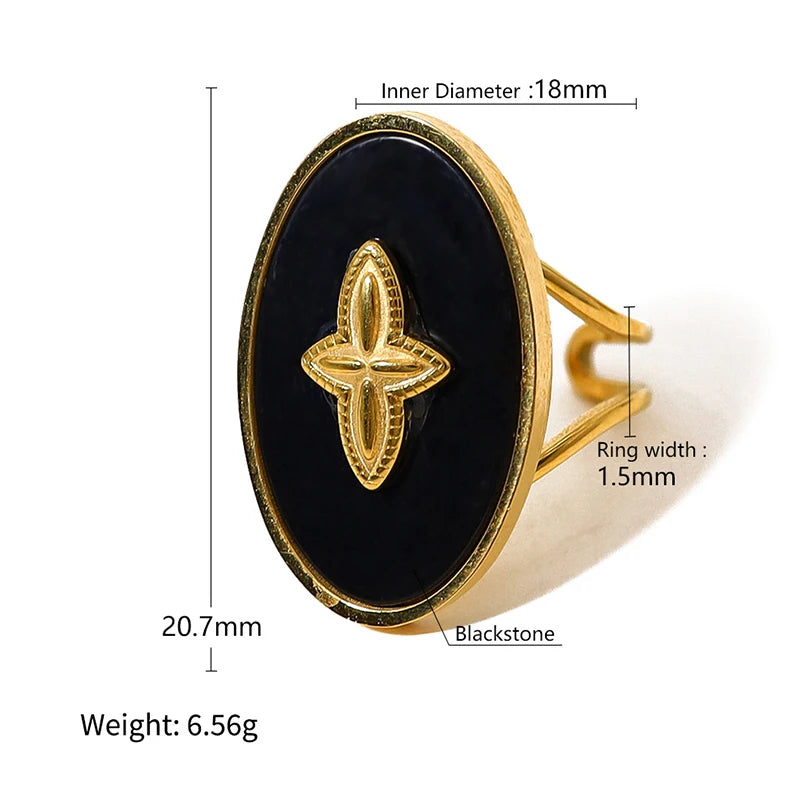 Trendy Women’s Wide Stainless Steel Stone Ring – Bohemian Vintage Style