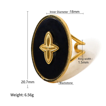 Trendy Women’s Wide Stainless Steel Stone Ring – Bohemian Vintage Style