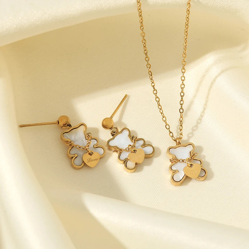 Gold Heart, Star & Flower Necklace and Earrings Set for Women – Waterproof Jewellery