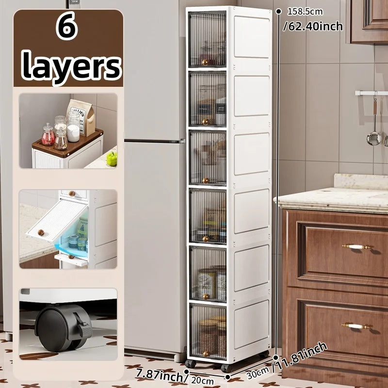 20cm Slim Rolling Storage Cabinet 2–6 Tier Space-Saving Organizer Heavy Duty Rack for Kitchen Bathroom Living Room