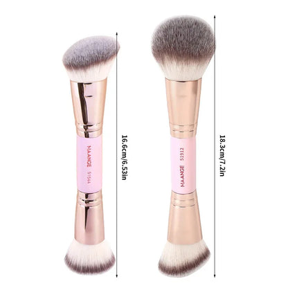 2PCS Double-Ended Foundation & Contour Brushes – Flat & Angled for Liquid, Powder & Cream
