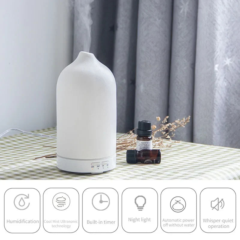 Ceramic Aroma Diffuser – Ultrasonic Humidifier with Timer & Night Light
