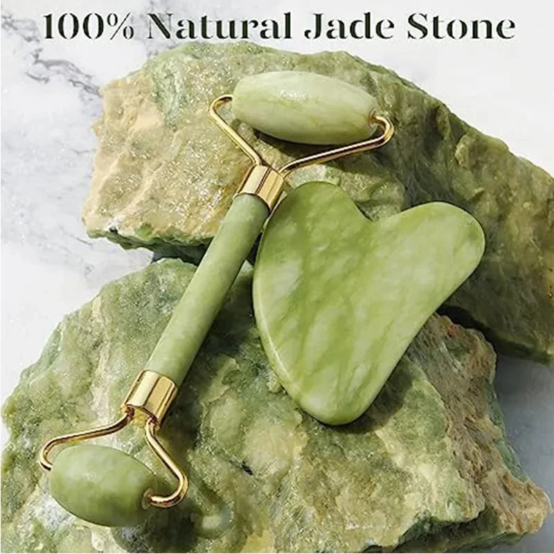 Natural Jade Roller & Gua Sha Set – Facial & Body Massage Tools for Lifting & Anti-Aging