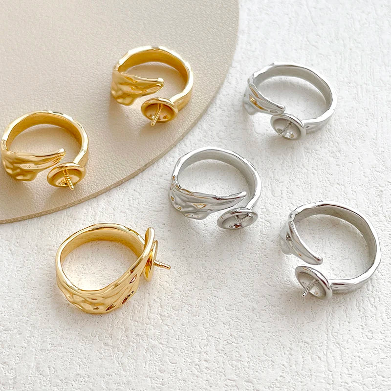 3-Piece Gold-Plated Brass Ring Settings – Irregular Baroque Jewellery Making Accessories