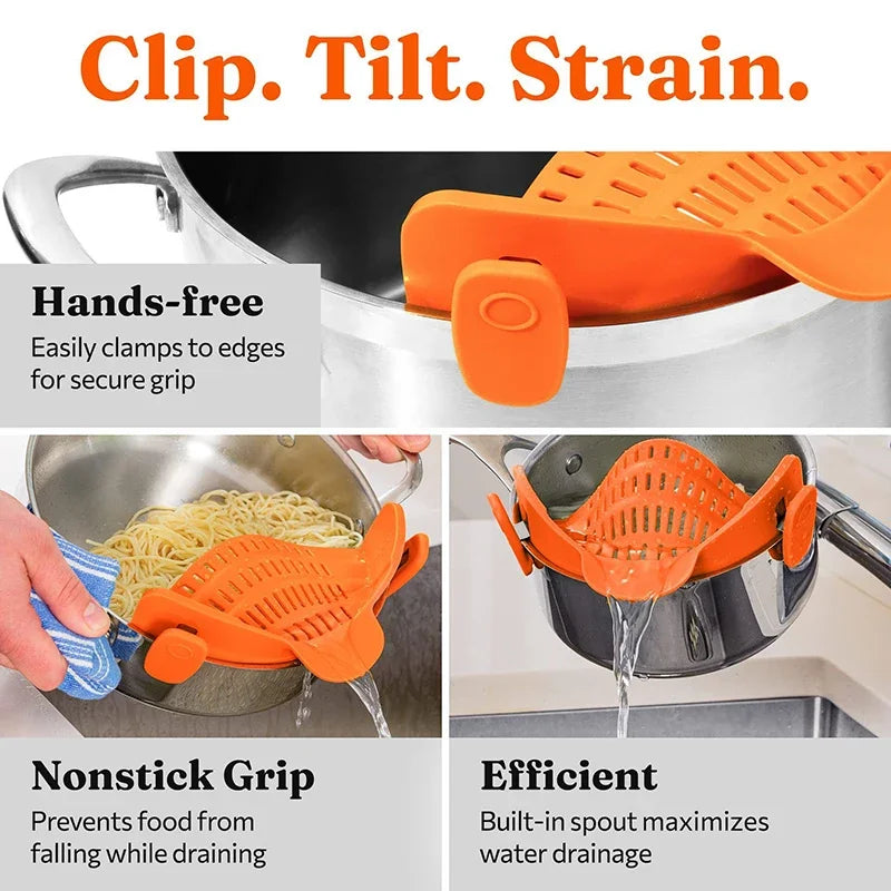Silicone Clip On Pot Strainer – Universal Pasta & Vegetable Pan Colander