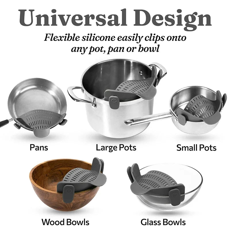 Silicone Clip On Pot Strainer – Universal Pasta & Vegetable Pan Colander
