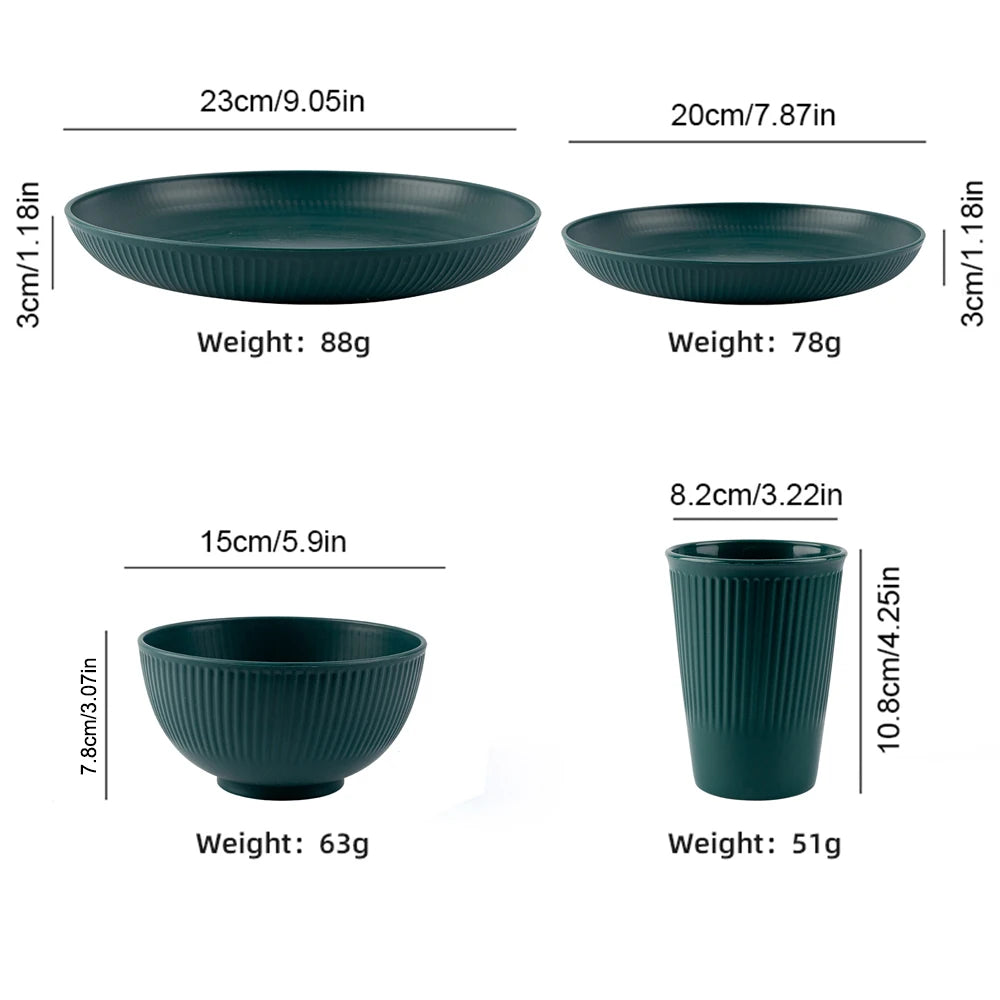 4PCS Wheat Straw Tableware Set – Portable Bowl Cup Plate for Picnic