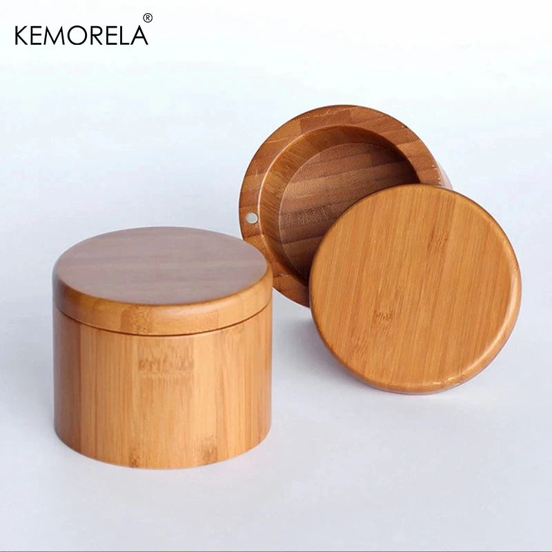 Bamboo Wooden Salt Box with Magnetic Lid – Kitchen Spice Storage Container