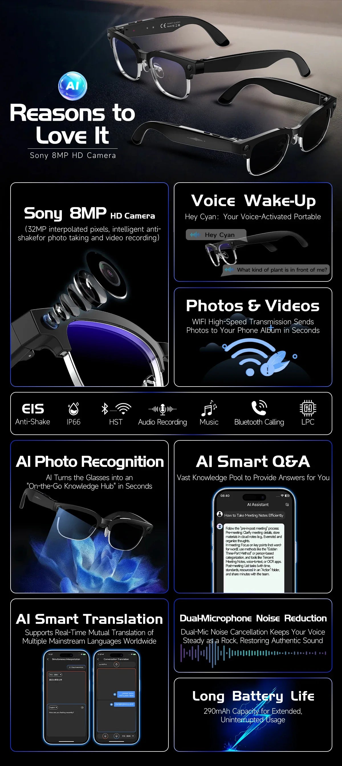 2026New Ultra AI Smart Glasses With 800W Camera GPT Sunglasses WIFI Transmission Bluetooth Call Video Music Player For Men Women