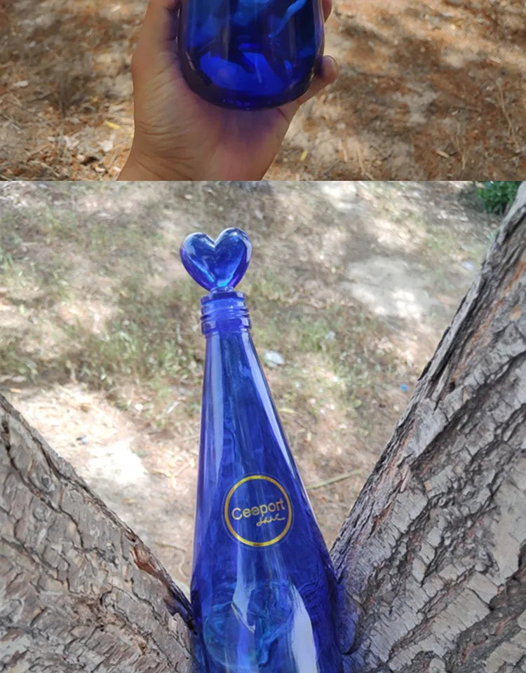 Blue Glass Water Bottle Cleaning Tool Ceeport Zero Limit Awakening Mind Pure Blue Glass Bottle Retro European Style Sealed Jar
