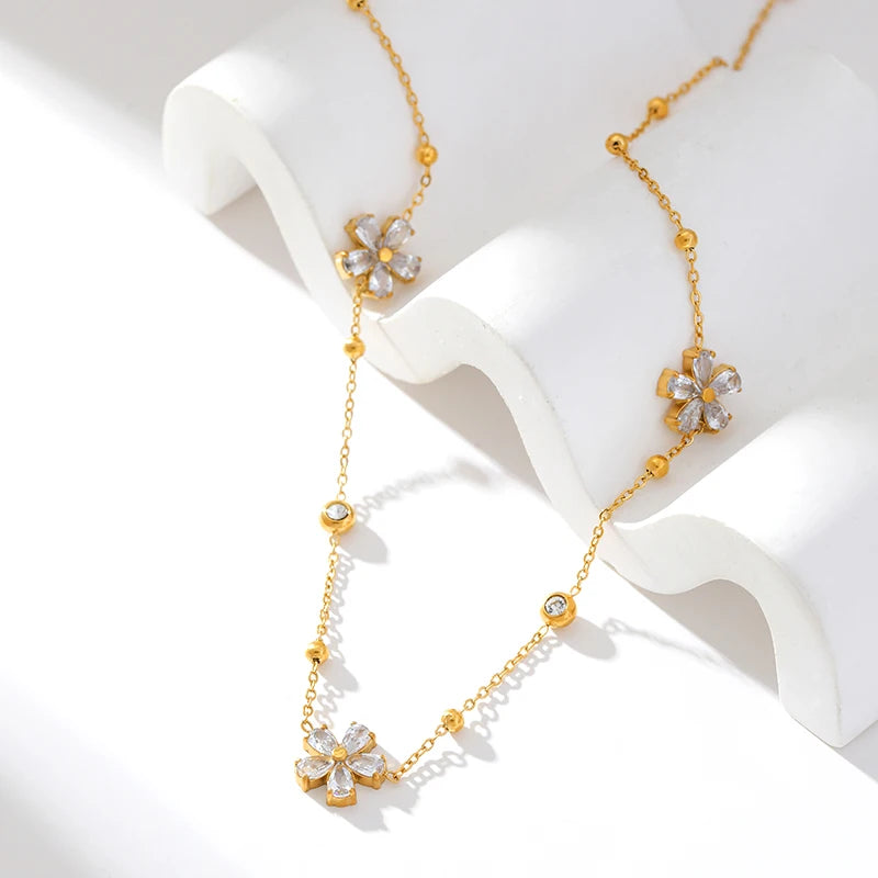 316L Stainless Steel White Zirconia Jewelry Set – Necklace, Bracelet & Earrings for Women