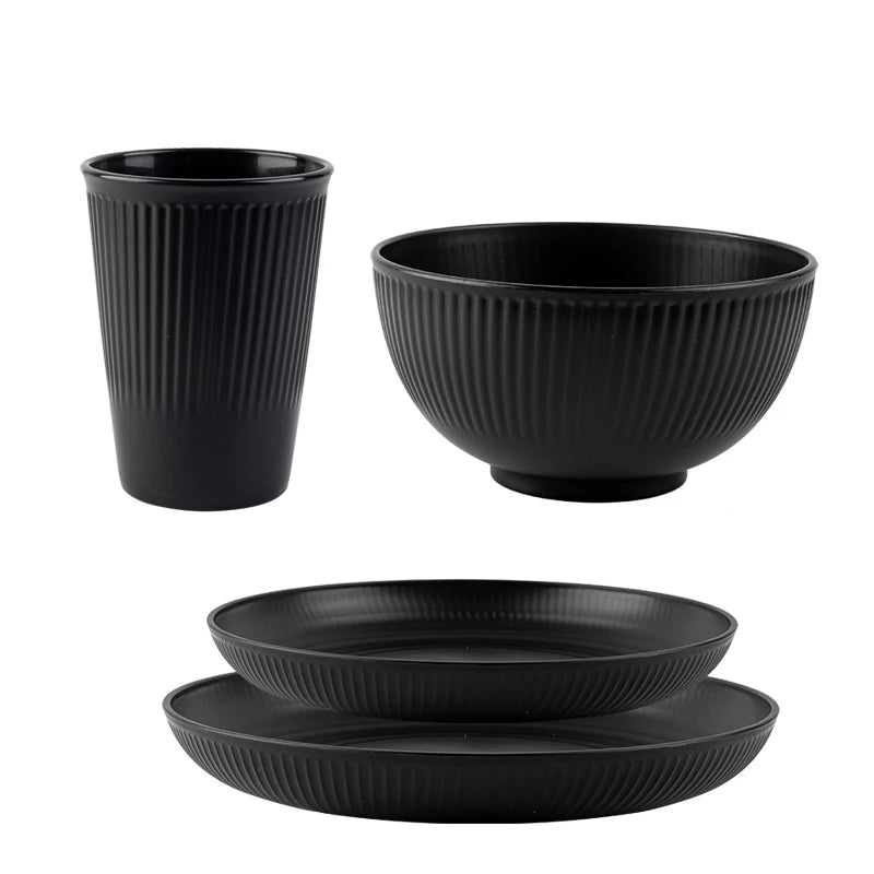 4PCS Wheat Straw Tableware Set – Portable Bowl Cup Plate for Picnic