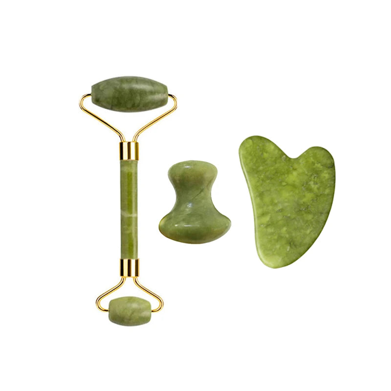 Natural Jade Roller & Gua Sha Set – Facial & Body Massage Tools for Lifting & Anti-Aging