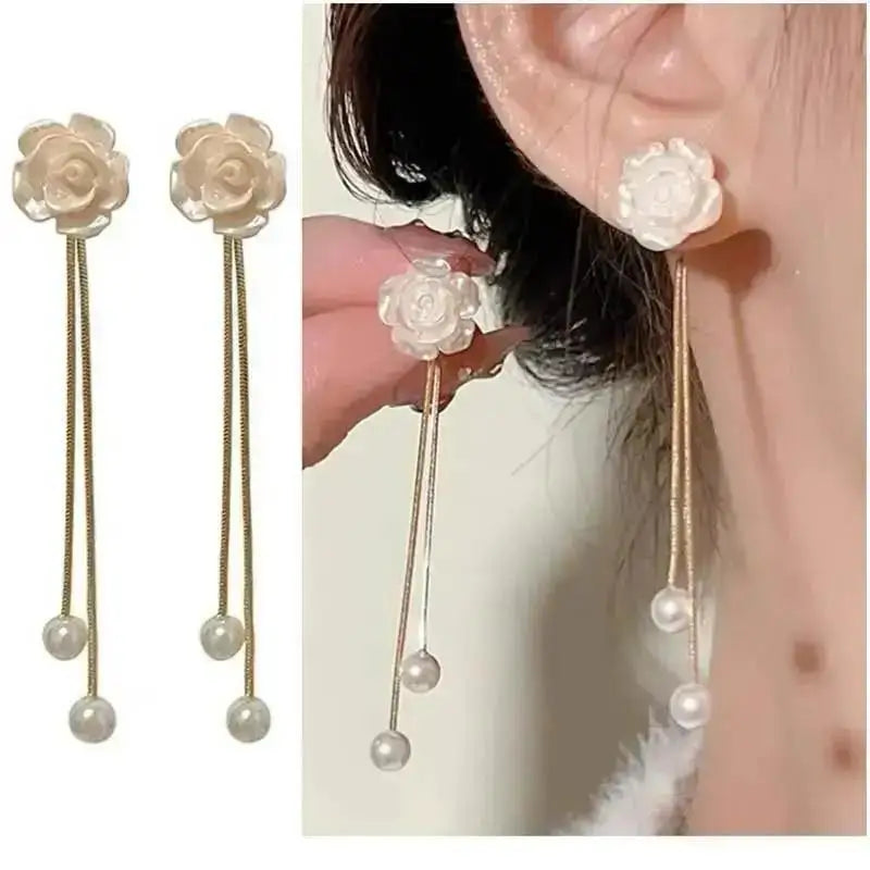 925 Silver Needle Pearl Tassel Drop Earrings for Women – Trendy Zircon Statement Jewellery