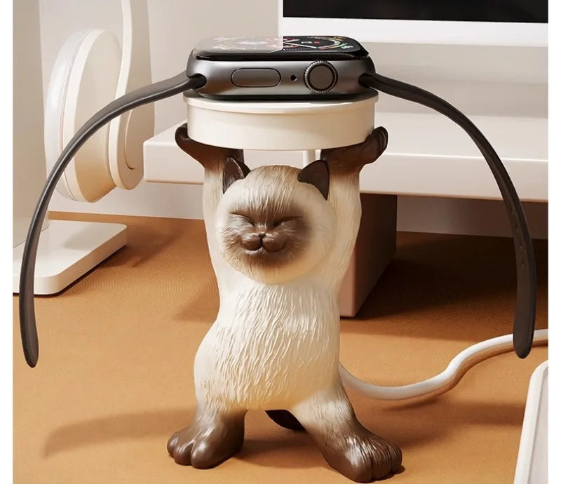 Cute Cat Apple Watch Charging Stand Holder – Stable Desk Dock for Watch Charging Cable