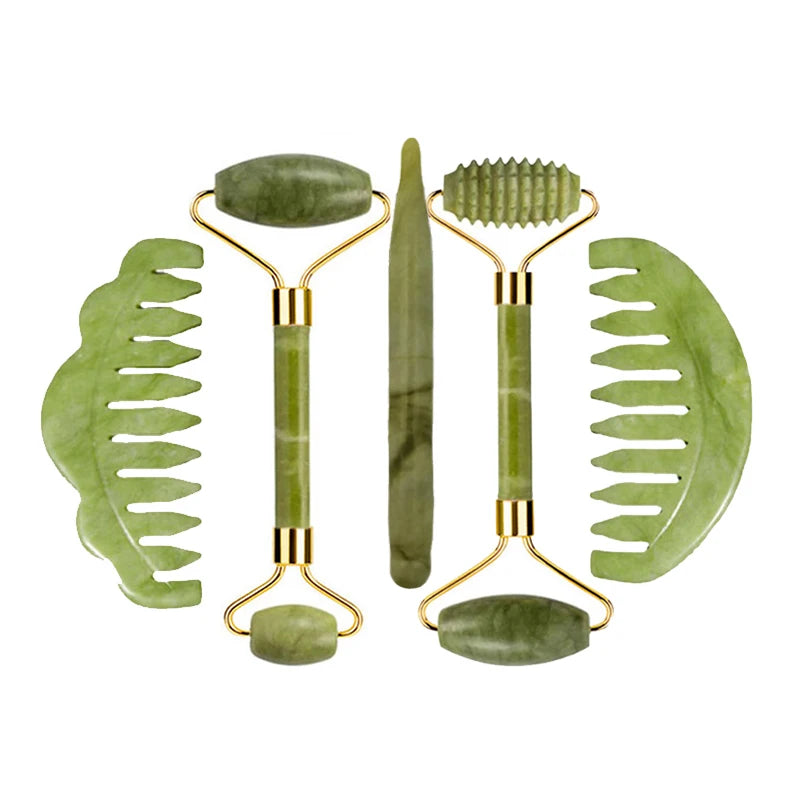 Natural Jade Roller & Gua Sha Set – Facial & Body Massage Tools for Lifting & Anti-Aging