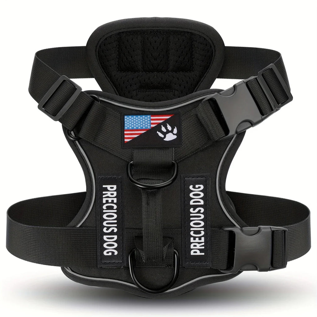 Anti-Pull Tactical Dog Harness with Night Reflective Strips, Heavy-Duty Nylon Military-Grade Vest-Style Leash for Large Dog